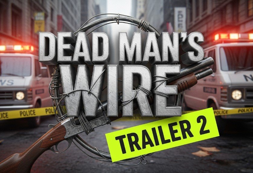 Bill Skarsgård holding shotgun in Dead Mans Wire movie scene