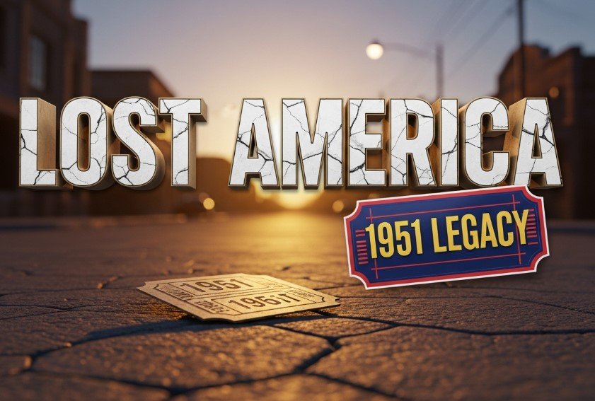 Black and white movie theater marquee in dusty Texas town