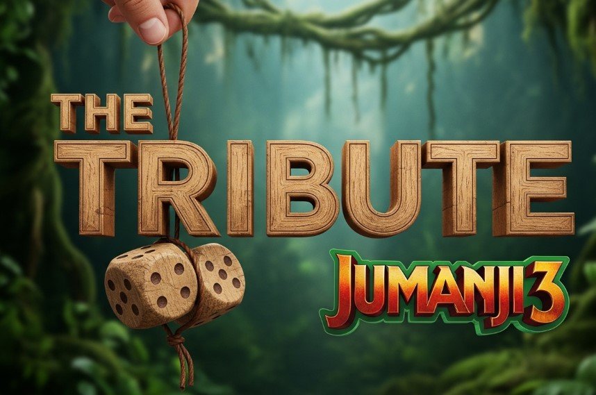Dwayne Johnson holding Jumanji dice necklace tribute