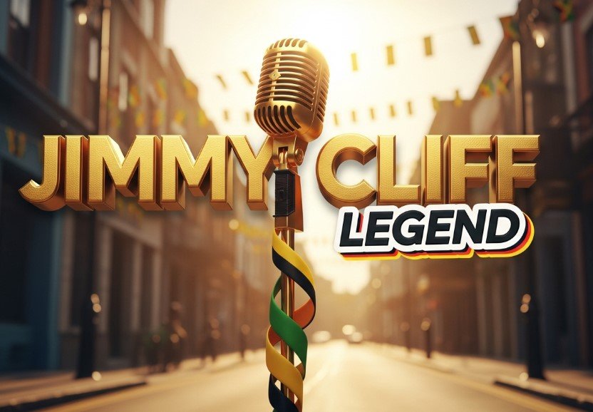 Jimmy Cliff singing on stage with microphone vintage style