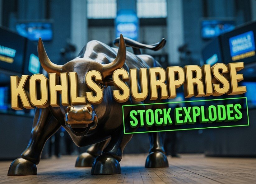 Kohl's department store exterior sign with stock market graph overlay