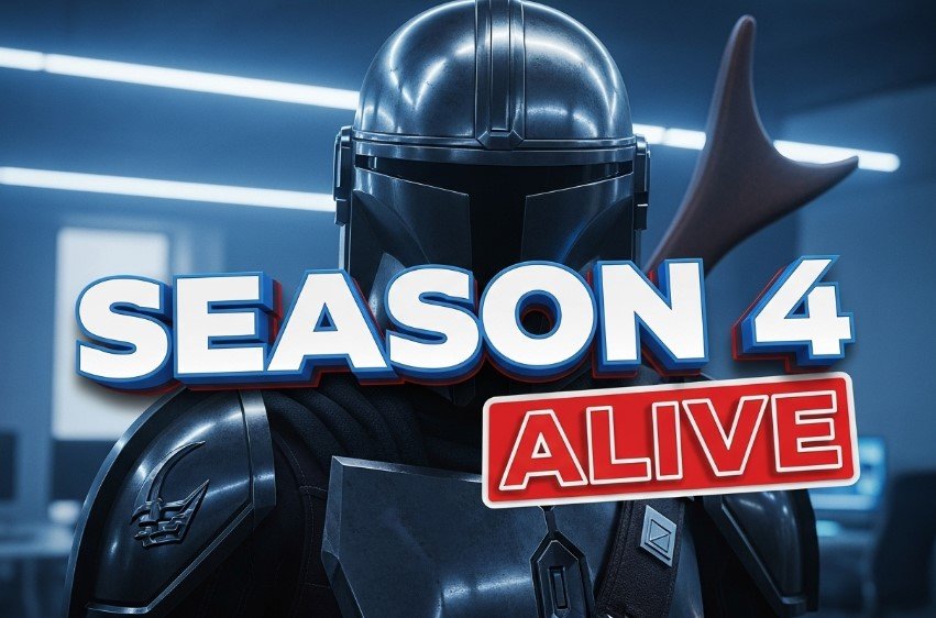 Mandalorian chrome helmet sitting on desk with scripts