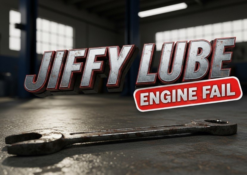 broken car engine with oil leak on mechanic shop floor