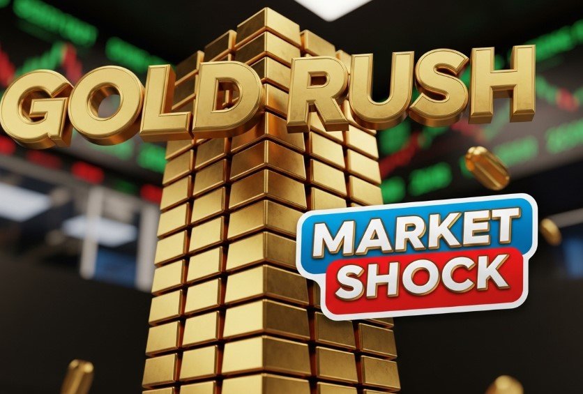 gold bars stacking up against financial market graph background