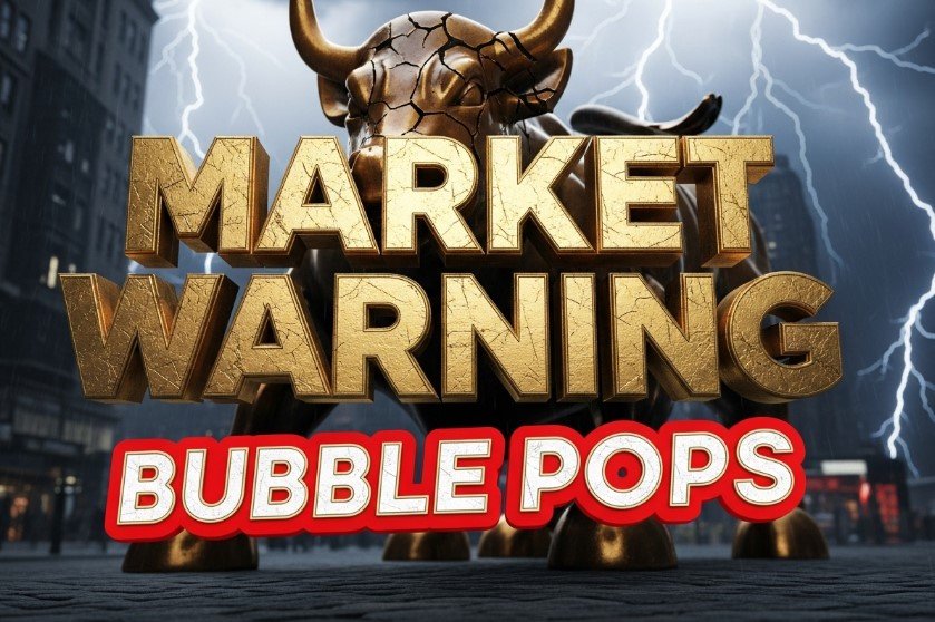 golden bull statue cracking under pressure market crash concept