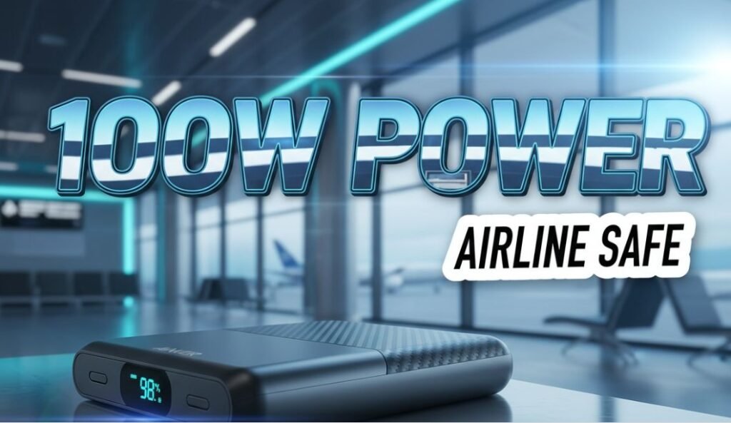 Anker 25000mAh power bank charging laptop on desk