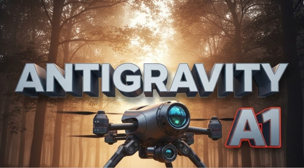 Antigravity A1 drone flying in forest fog