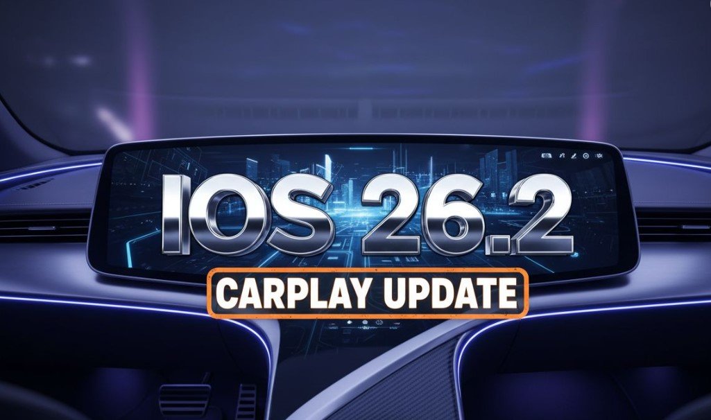 Apple CarPlay dashboard screen displaying multiple widgets and liquid glass interface in a modern vehicle