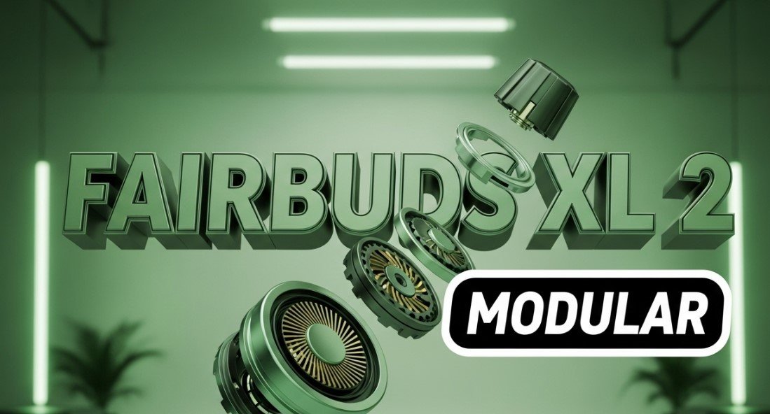 Fairbuds XL Gen 2 modular sustainable headphones green and black
