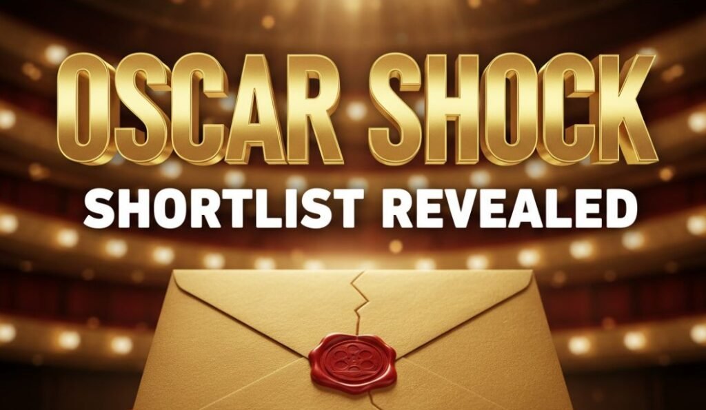 Golden Oscar statuette silhouette against dark dramatic background