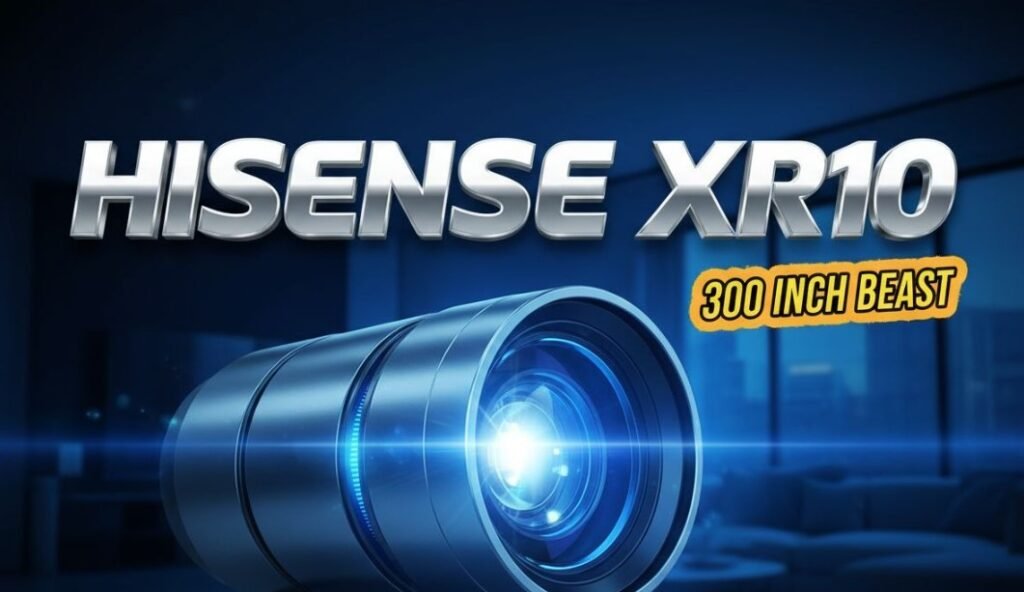 Hisense XR10 4K laser projector displaying colorful image in bright living room