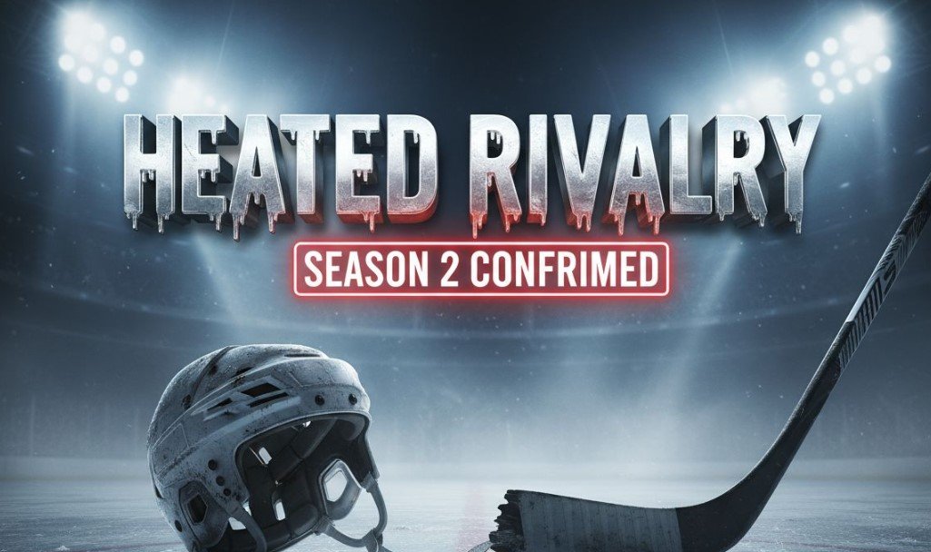 Hudson Williams and Connor Storrie facing off on hockey ice