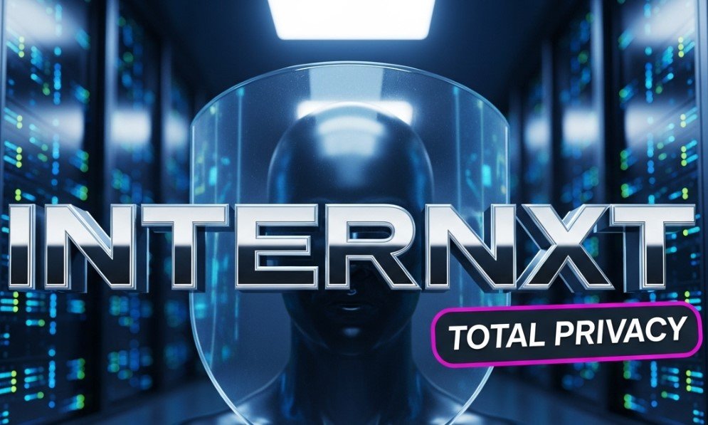  Internxt AI logo with secure digital shield and European server background