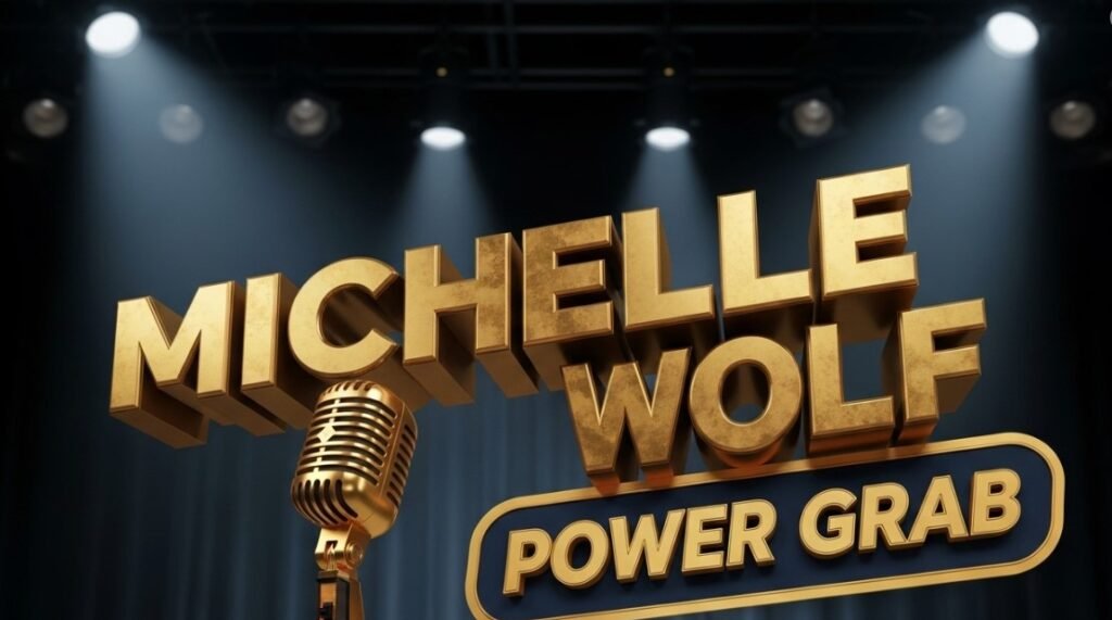 Michelle Wolf speaking into microphone during stand up comedy show