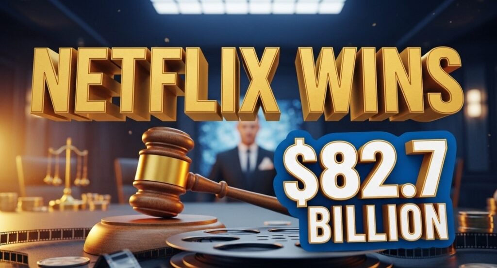 Netflix logo merging with Warner Bros Discovery shield gold 3d