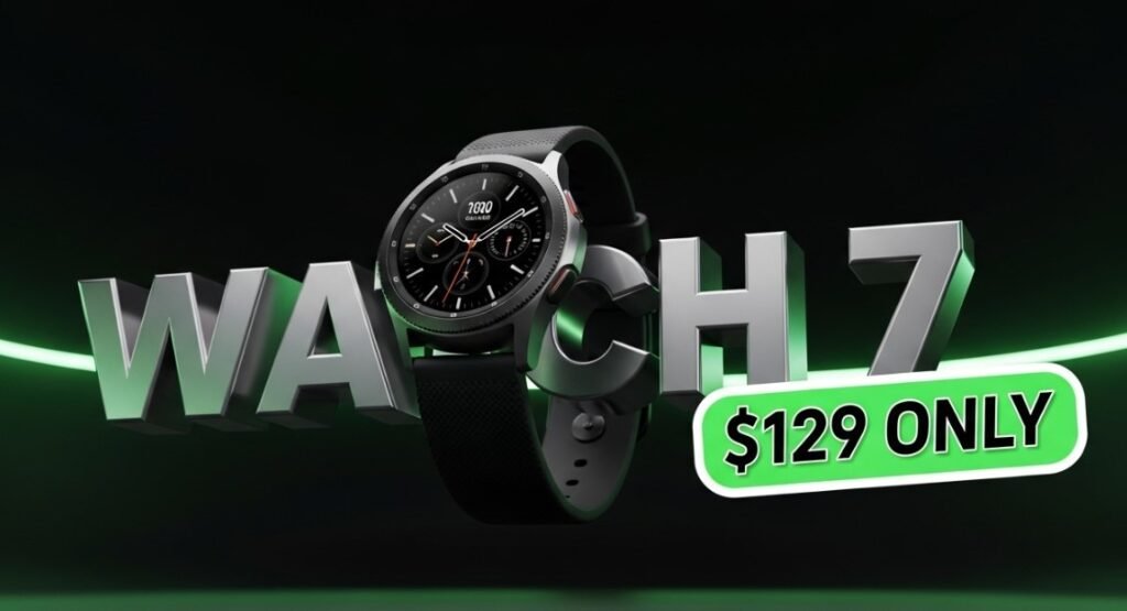  Samsung Galaxy Watch 7 smartwatch green colorway floating on dark background