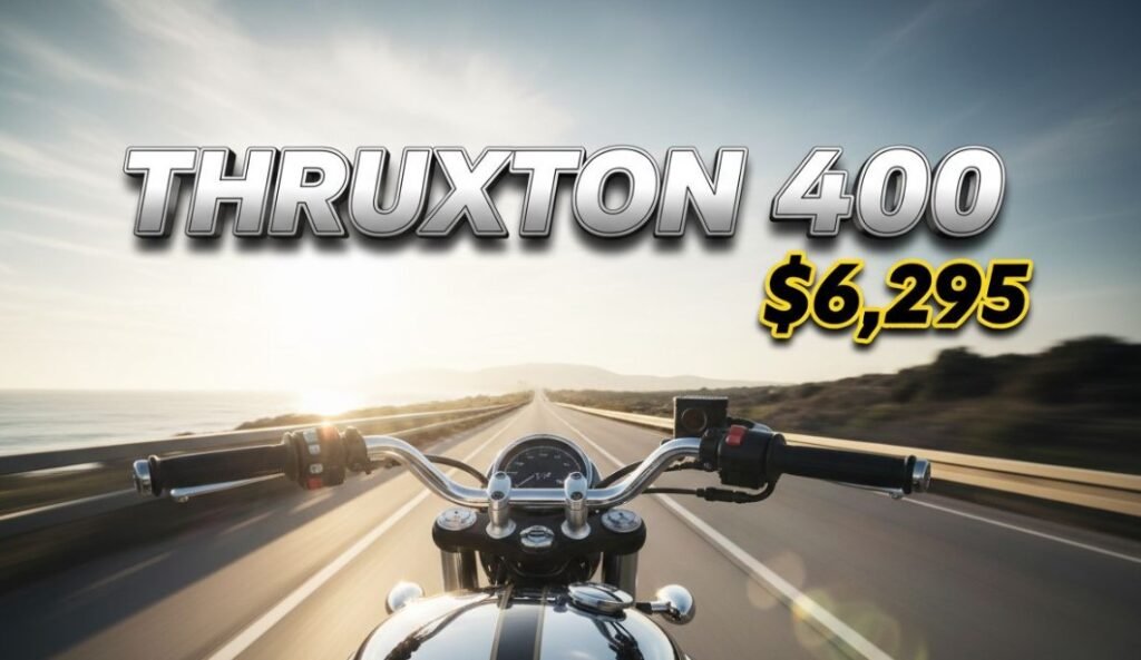 Triumph Thruxton 400 red cafe racer motorcycle side profile