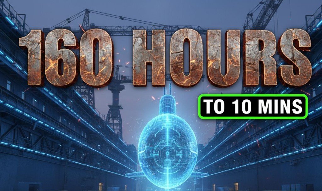 US Navy submarine construction dry dock industrial scene