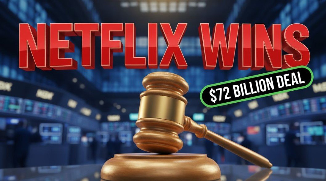 Warner Bros Discovery logo next to Netflix logo on stock market graph background