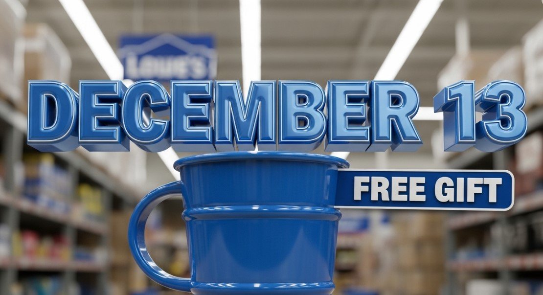 blue lowes bucket shaped coffee mug on kitchen counter