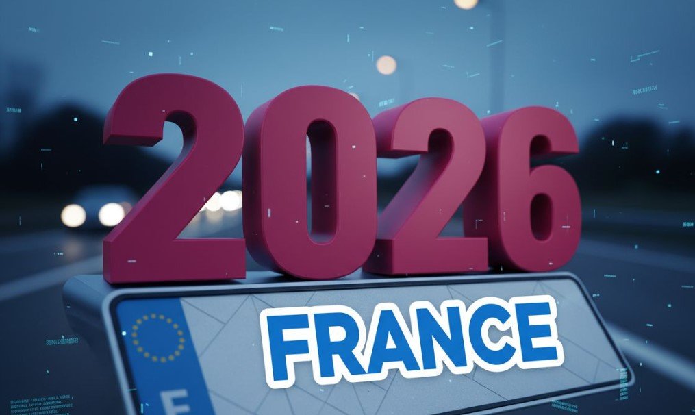  bright pink temporary license plate on french car bumper