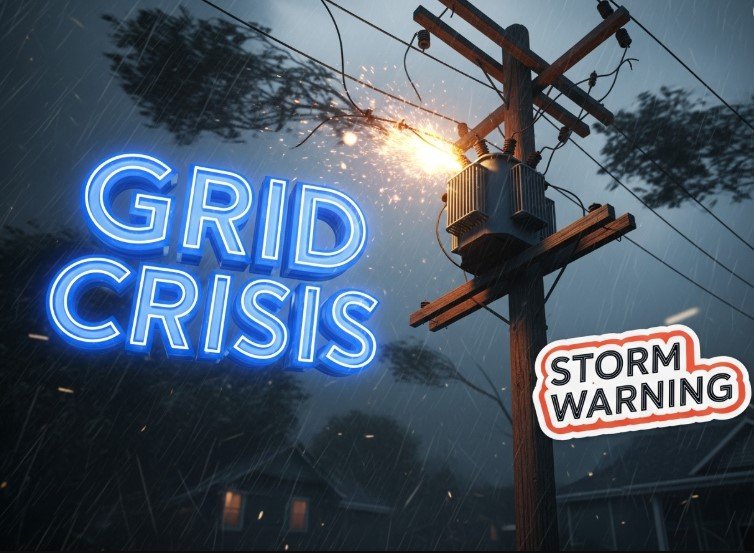 broken power line sparking during severe thunderstorm night