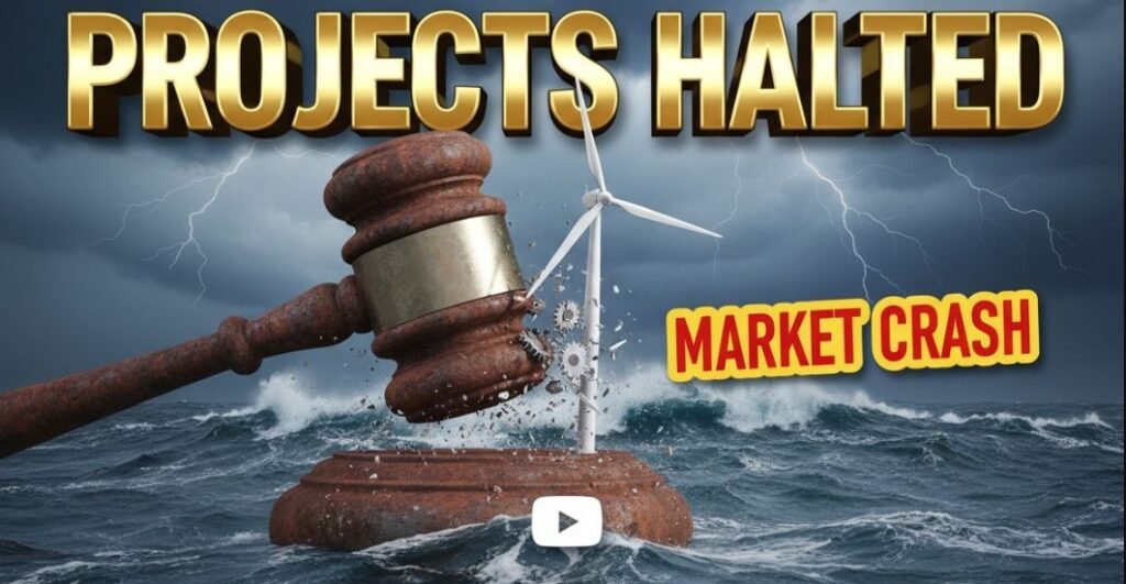 broken wind turbine blade floating in dark ocean water