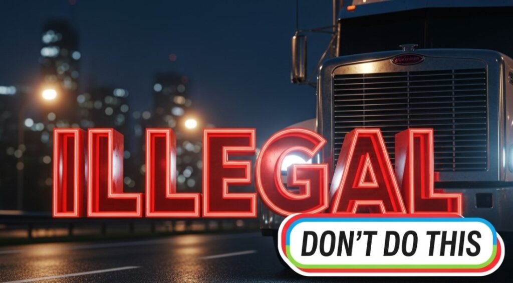 commercial truck windshield with illegal green led animated eyes