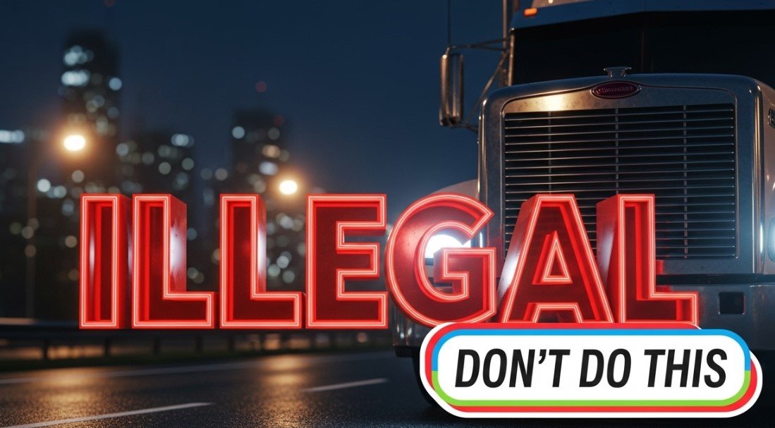 commercial truck windshield with illegal green led animated eyes