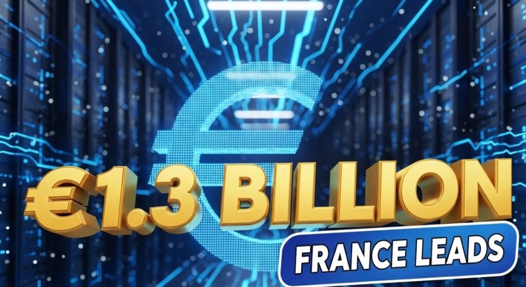 glowing blue digital euro currency symbol on dark background