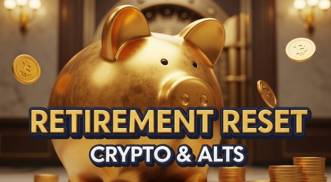 golden piggy bank with digital bitcoin tokens on office desk
