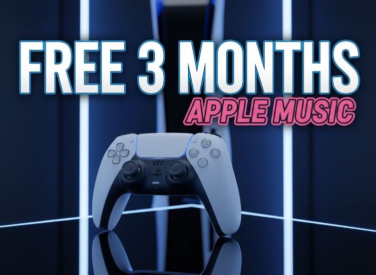  playstation 5 console dualsense controller apple music logo background