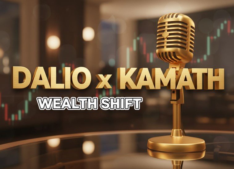  ray dalio nikhil kamath podcast microphone bitcoin chart background