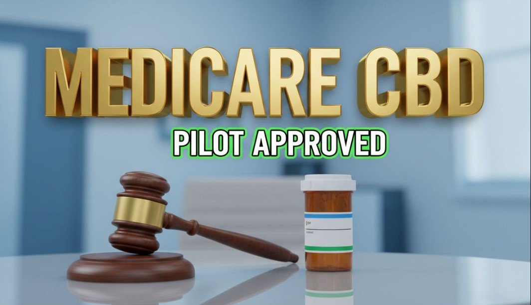 senior citizen holding cbd oil bottle with medicare documents