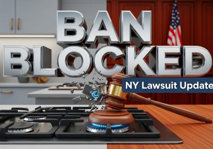 stainless steel gas stove burner with blue flame in modern kitchen