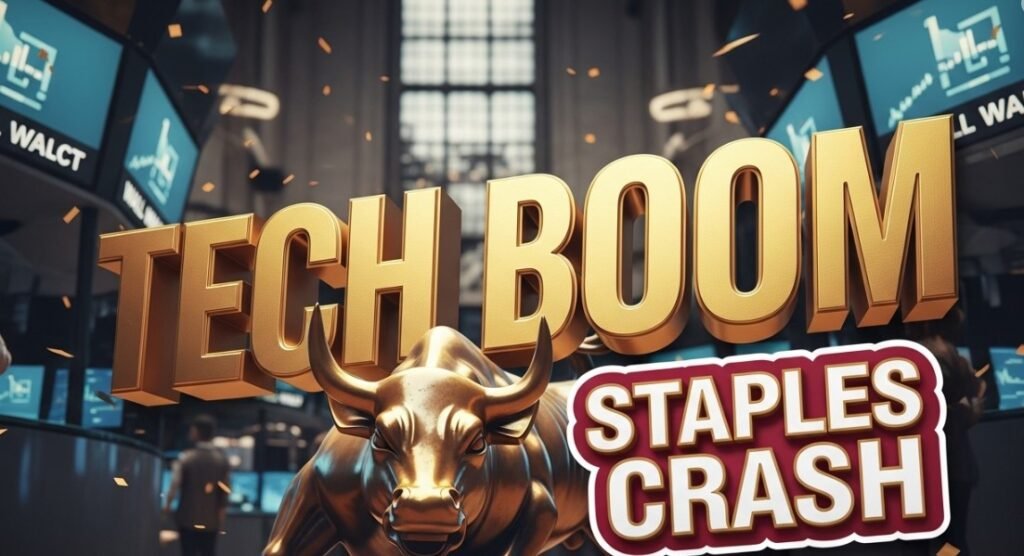  stock market digital graph rising green technology falling red staples