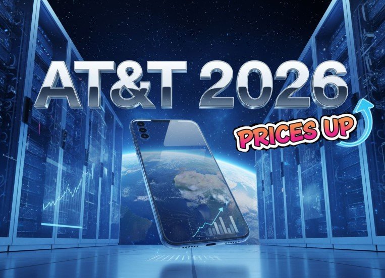 AT&T store sign with smartphone displaying price increase notification