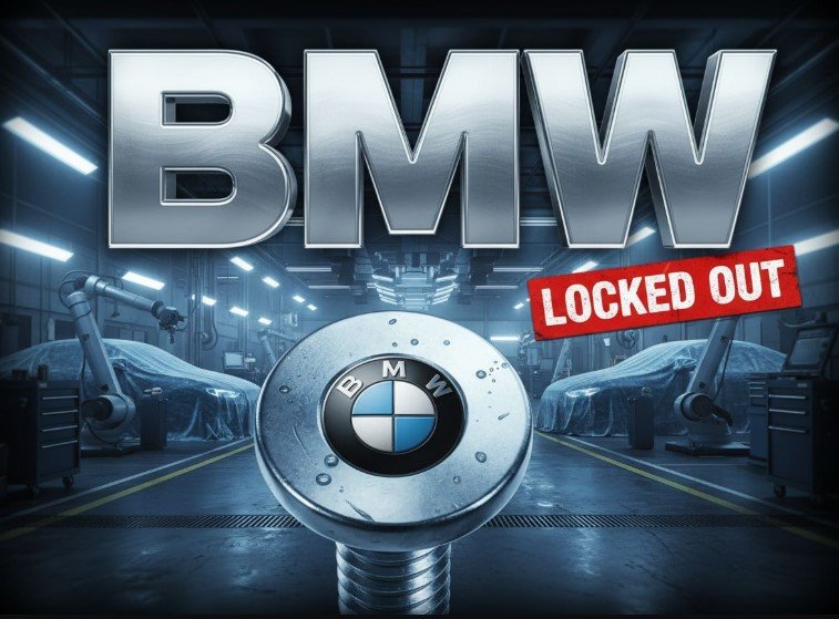 BMW logo shaped screw head patent design closeup