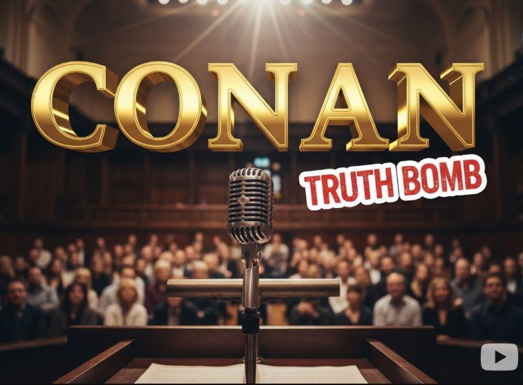 Conan O'Brien speaking at podium during Oxford Union event