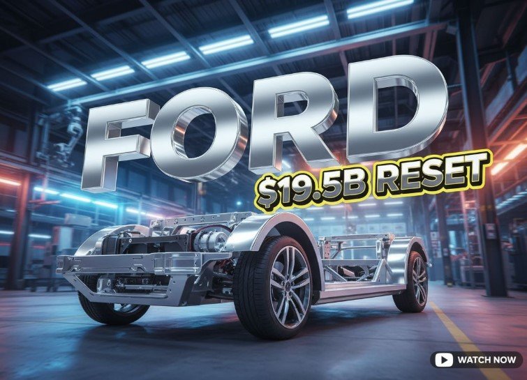 Ford electric vehicle chassis platform manufacturing line blue lighting