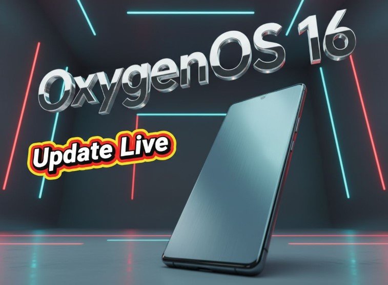 OnePlus 15 smartphone displaying OxygenOS 16 update notification with video editing tools interface