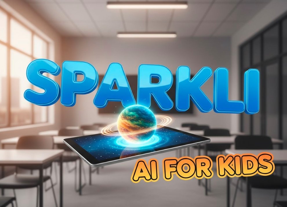 Sparkli AI learning app interface on tablet for kids education