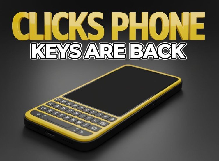 clicks communicator android smartphone with yellow physical qwerty keyboard