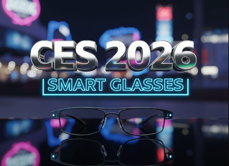 futuristic smart glasses display on las vegas tech show floor