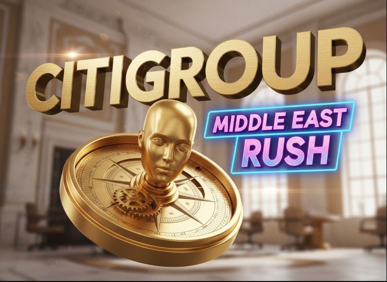 golden compass on map symbolizing citigroup strategic expansion in middle east
