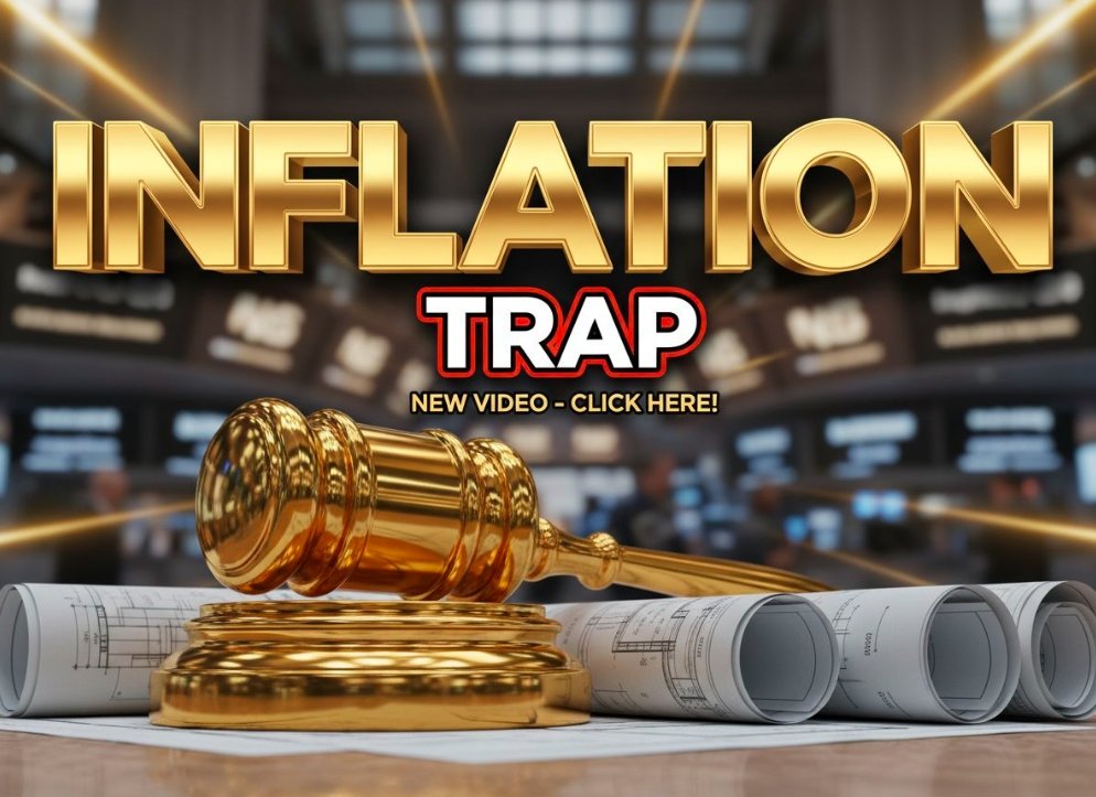 golden gavel resting on financial documents with rising chart background