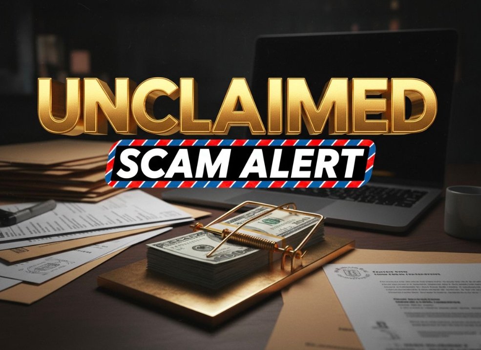 hand holding smartphone with fake unclaimed money text message warning