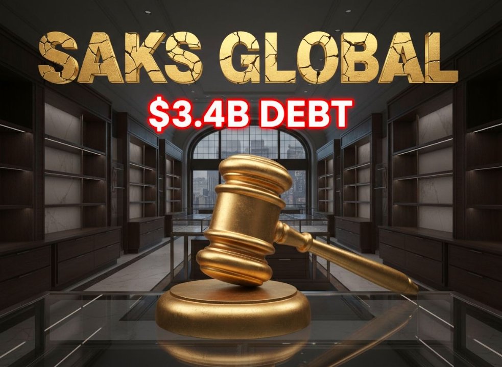 saks global department store storefront luxury retail debt crisis sign