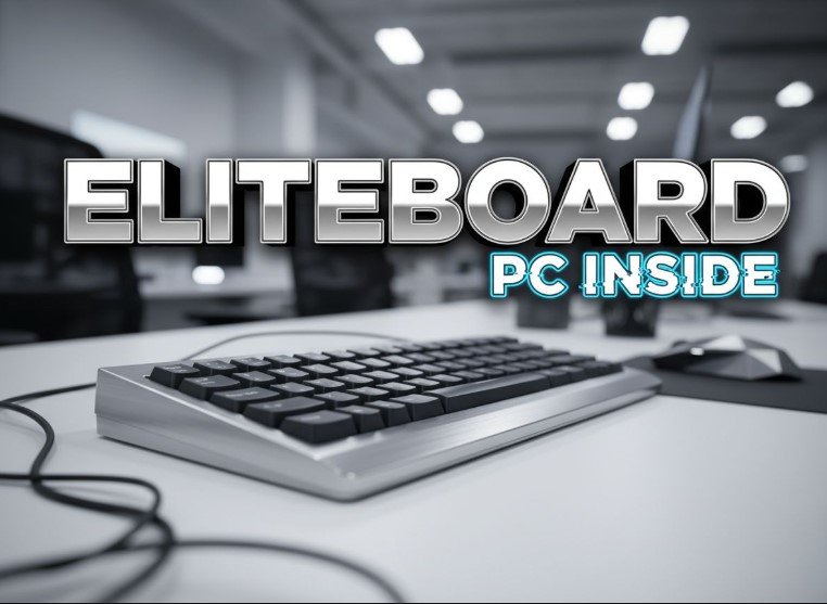 slim hp keyboard computer on modern white office desk