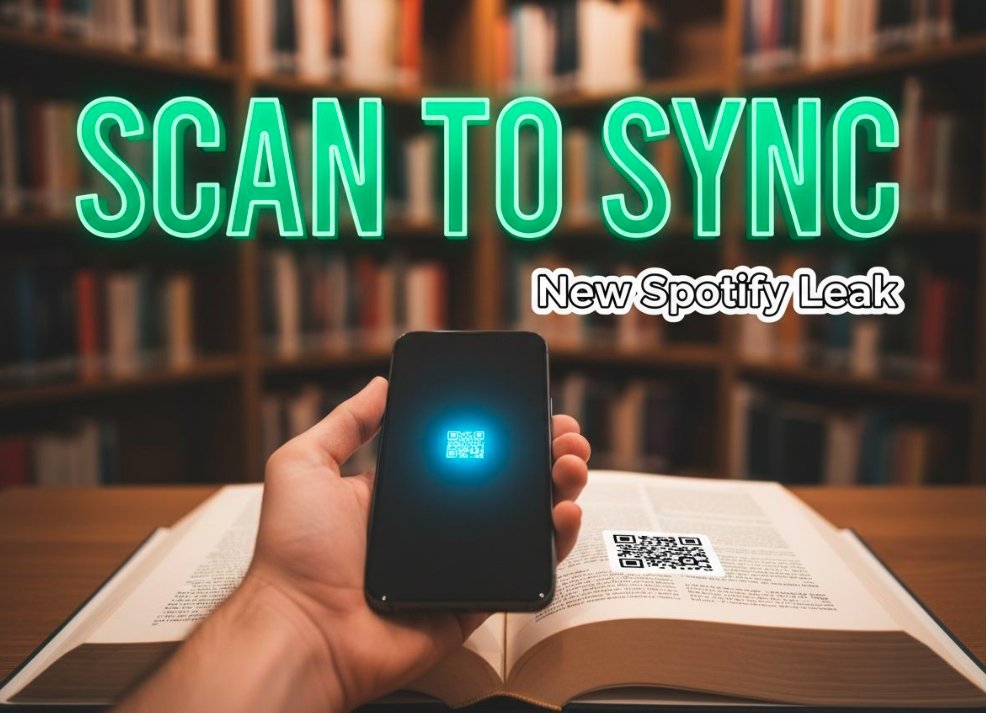 smartphone camera scanning open hardcover book page for spotify app